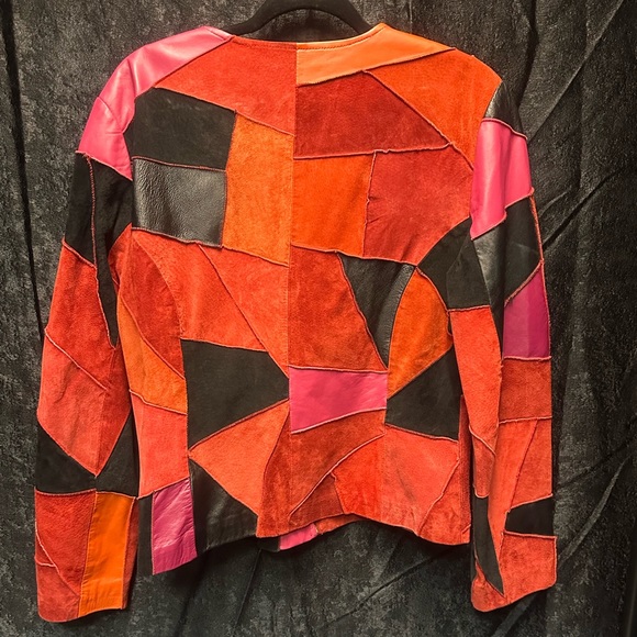Vintage Margaret Godfrey Red Black Pink Patchwork Suede Leather Jacket - Picture 3 of 7